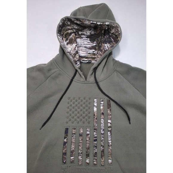 NEW Huntworth  Hoodie Pullover Mens 2XL Unique Flag 3D Smokey Olive Sweatshirt - Picture 1 of 10
